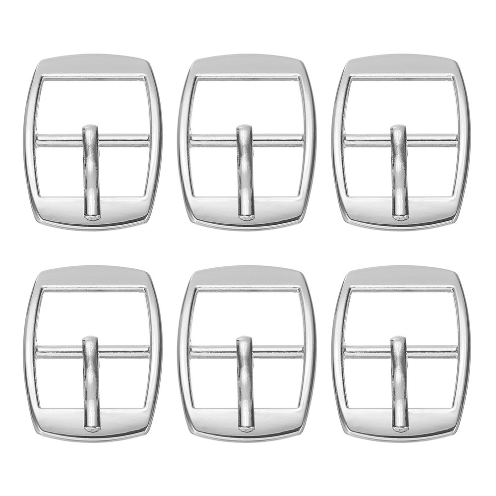 6 Pcs 0.8 Inch Single Prong Buckles Square Center Bar Buckles, Silver Tone