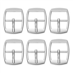 6 Pcs 0.8 Inch Single Prong Buckles Square Center Bar Buckles, Silver Tone