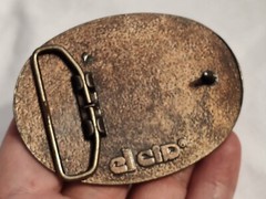Belt Buckle Cast Brass Dyed Embossed Leather El Cid Logo Triangle Oval 2.5X3.25