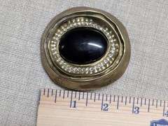 vintage HANDCRAFTED belt buckle ONYX gemstone SIGNED bronze brass BRUTALIST glam