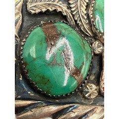 Vintage Sterling Silver Navajo Style Turquoise Coral Belt Buckle