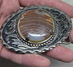 vintage AGATE belt buckle SOUTHWESTERN cowboy POLISHED STONE gemstone rock
