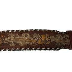 Vintage Tony Lama Western Belt & Buckle Men 34 Acorn Oak Silver Whipstitch USA