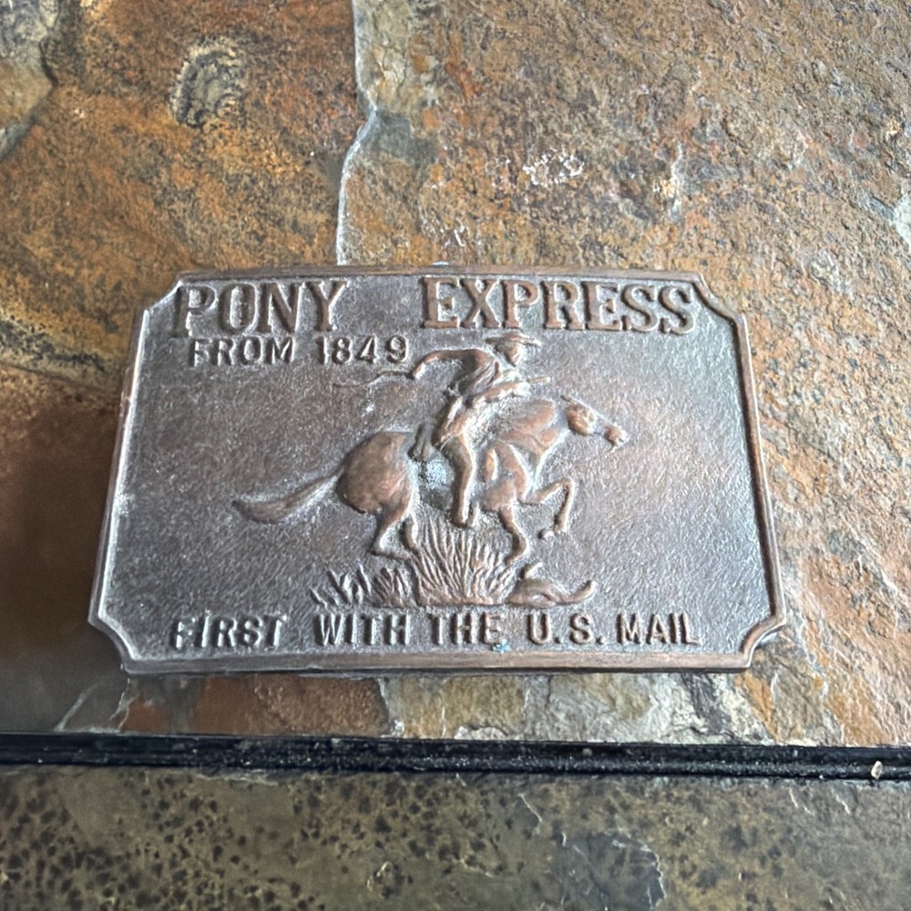 PONY EXPRESS vintage belt buckle Horse US Mail delivery 1849 cowboy