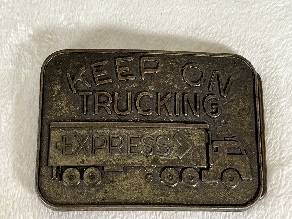 Vintage “Keep On Trucking Express” Rare Brass Belt Buckle