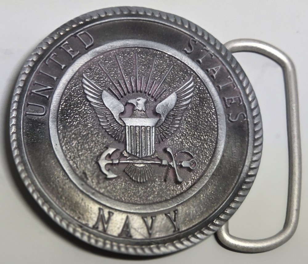 USN Pewter Belt Buckle – United States Navy Shield – FREE Shipping