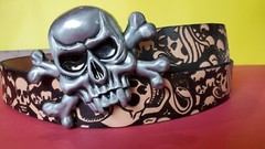SKULLS SKULLS SULLS Genuine Cowhide Leather Belt & Skull Detail Epoxy Buckle