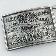 Vintage Levi Strauss Original Rivited Denim Silver Tone Rectangular Belt Buckle
