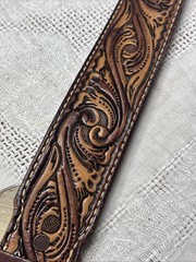 Tiger Eye Brass Tone Brown Belt Men Ladies Leather Embossing Western Cowboy