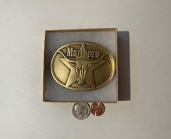 Vintage 1987 Metal Belt Buckle, Marlboro, Cigarettes, Smoking, Longhorn, Bull
