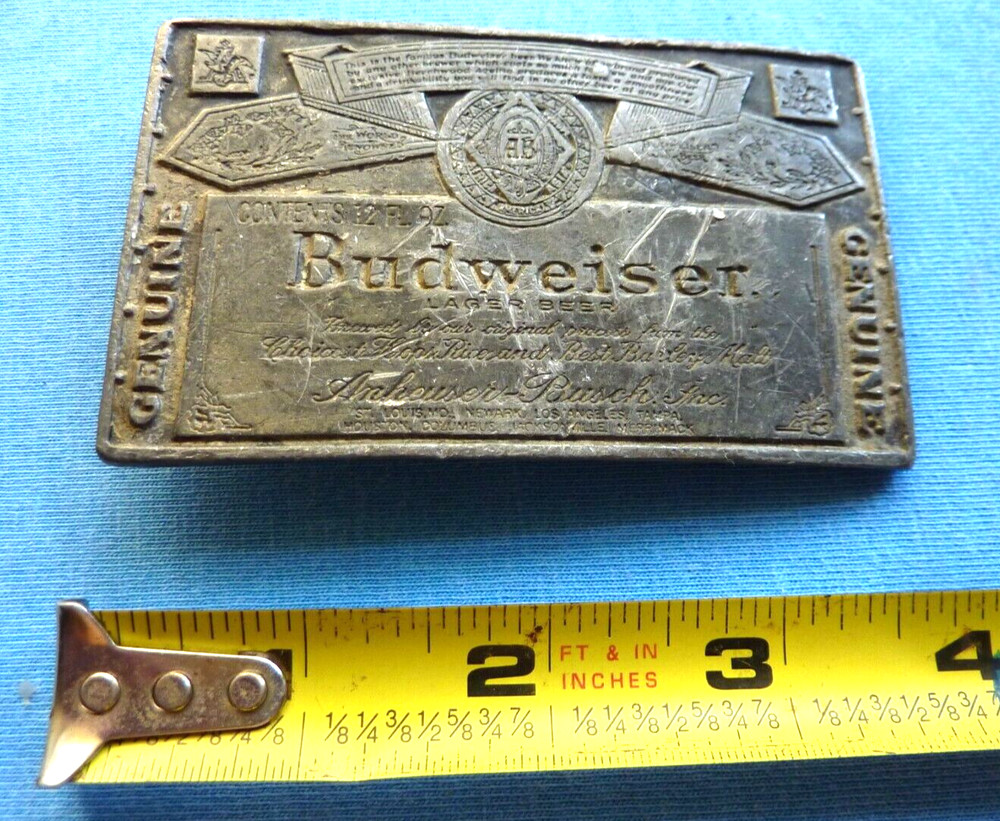 VINTAGE BUDWEISER BEER BOTTLE LABEL BELT BUCKLE