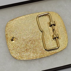 Vintage Headstock Belt Buckle TNN Red Enamel Gold Tone Retro Guitar Country 80s