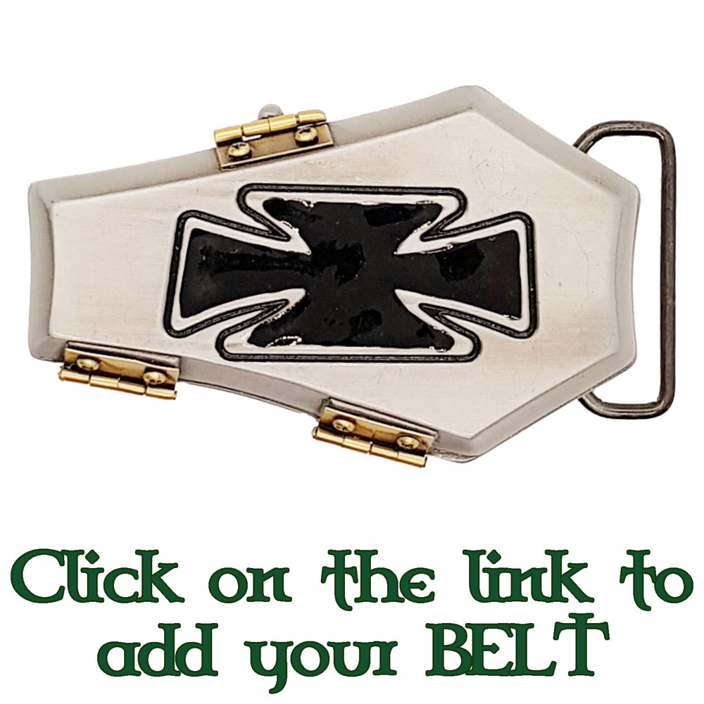 Coffin Belt Buckle Biker Iron Cross Stash Pot Treasure Goth Emo Halloween