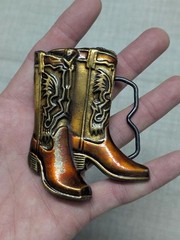 vintage USA made 1970s belt buckle COWBOY BOOTS brass WESTERN enamel MBCI