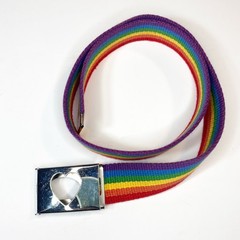 Canvas Rainbow Belt with Heart Flip Top 1.25&Prime; Wide Buckle