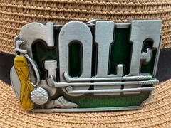 Antiqued Silver Golf Enamel Belt Buckle