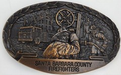 1983 Hume And Sons Bronze Santa Barbara County Fire Fighters Belt Buckle.