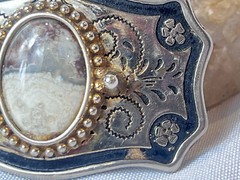 Vtg Western Style Belt Buckle Silvertone And Polished Cabochon Stone USA