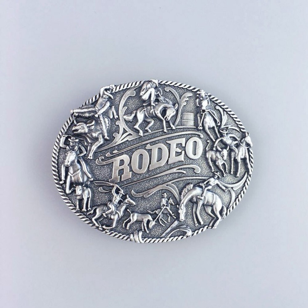 Vintage Silver Plated Rodeo Cowboy Man Western Belt Buckle Boucle de ceinture
