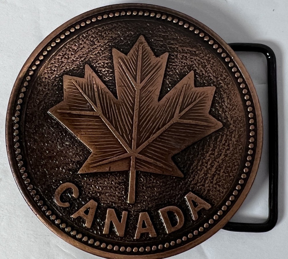 Maple Leaf Canada Round Belt Buckle Buckle Copper Metal 2.5”
