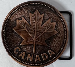 Maple Leaf Canada Round Belt Buckle Buckle Copper Metal 2.5”
