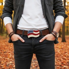 Men Women Teen Kids Buckle Western Cowboy Silver American USA Flag United States