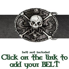 Skull & Crossbones Snake Belt Buckle Heavy Metal Biker Pewter Style Pirate