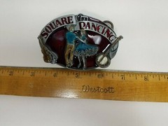 Pewter Belt Buckle Square Dance Resin Couple Dancing Fiddle Banjo 1988 Siskiyou