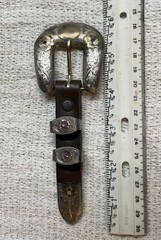Vogt Sterling Silver 14K Gold Ruby Engraved Western Floral Belt Buckle 1.5 in
