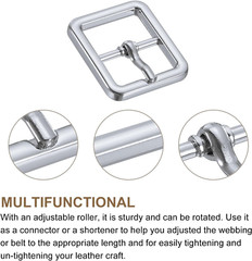 Metal Roller Buckle, Single Prong Belt Buckle Square Center Bar Buckles for Leat