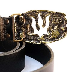 Handmade brass belt buckle Lava Trident, Ukrainian Polygonal Low poly design