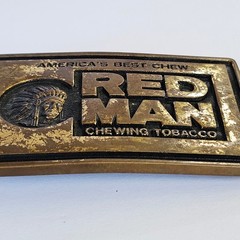 Vintage Red Man Chewing Tobacco Belt Buckle Solid Brass Made in USA Americana