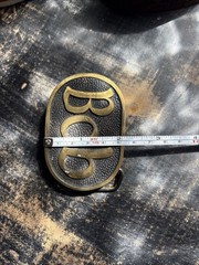 Vintage 1970s BOB Letters Solid Brass Gold Slide Belt Buckle Rectangular