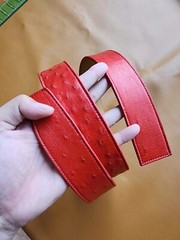3.8CM Red 100% Genuine Body Ostrich Leather Skin Men Belt Buckle- Handmade