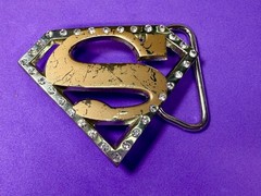 Superman S Logo Shield with Rhinestone Accented Superhero Cosplay Belt Buckle