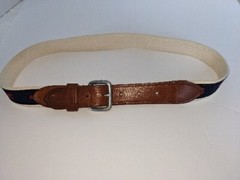 J Crew Mens Belt, Leather +Canvas,Silver Color Buckle, Lobster Design, Size 30