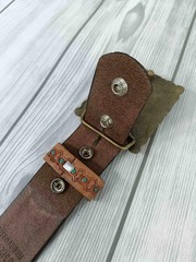 Paul Walter Antique Brass Concho Buckle with Turquoise Large (36-38), Brown