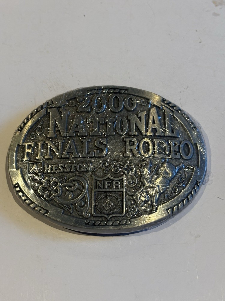 VINTAGE 2000 Hesston Wrangler Silver Tone NFR National Finals Rodeo Belt Buckle