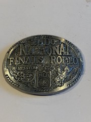 VINTAGE 2000 Hesston Wrangler Silver Tone NFR National Finals Rodeo Belt Buckle