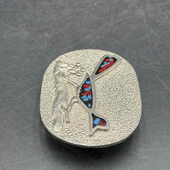 Vtg Siskiyou 1979 Roadrunner Belt Buckle BB787 Red Blue Chip Inlay Silver Tone
