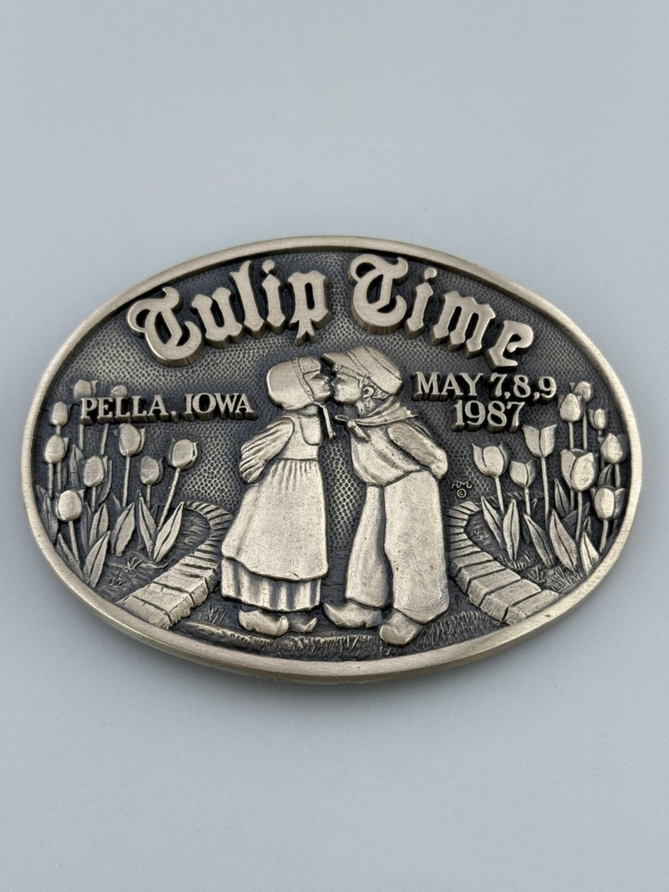 Tulip Time 1987 Pella Iowa Solid Brass Belt Buckle Limited Edition Heavy ADM