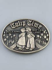 Tulip Time 1987 Pella Iowa Solid Brass Belt Buckle Limited Edition Heavy ADM