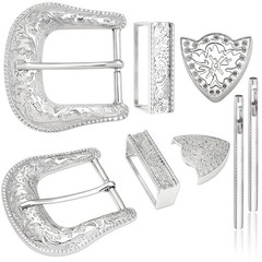 QuneusHot 6 Pieces Cowboy Replacement Belt Buckle Set Large, Shiny Silver