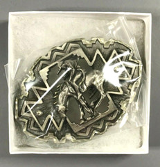 Vintage Man On Horse 3D Southwestern Chantmin Pewter Tone Belt Buckle – BB-810