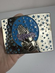 PRAYING HANDS BELT BUCKLE BOTTLE OPENER DEADSTOCK 187