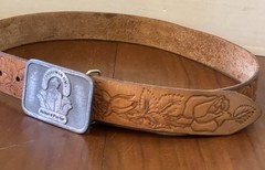 Vintage Western Tooled Leather Belt GENTLEMAN JIMS BILLIARD PARLOR , MN Buckle