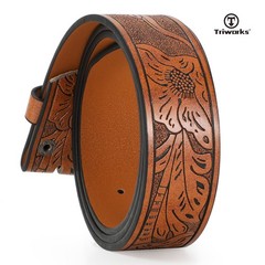 TRIWORKS Western Belts for Men without Buckle Cowboy Fit Size 46&Prime;-50&Prime;, Brown