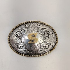 Nocona Initial S Belt Buckle Western Cowboy Two Tone Silver Gold Floral Oval