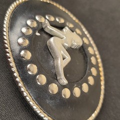 Vintage Trucker Girl Leather Belt Buckle Mudflap Silhouette Silver Studs Oval
