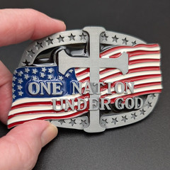One Nation Under God American Flag Cross Western Belt Buckle Patriotic Christian